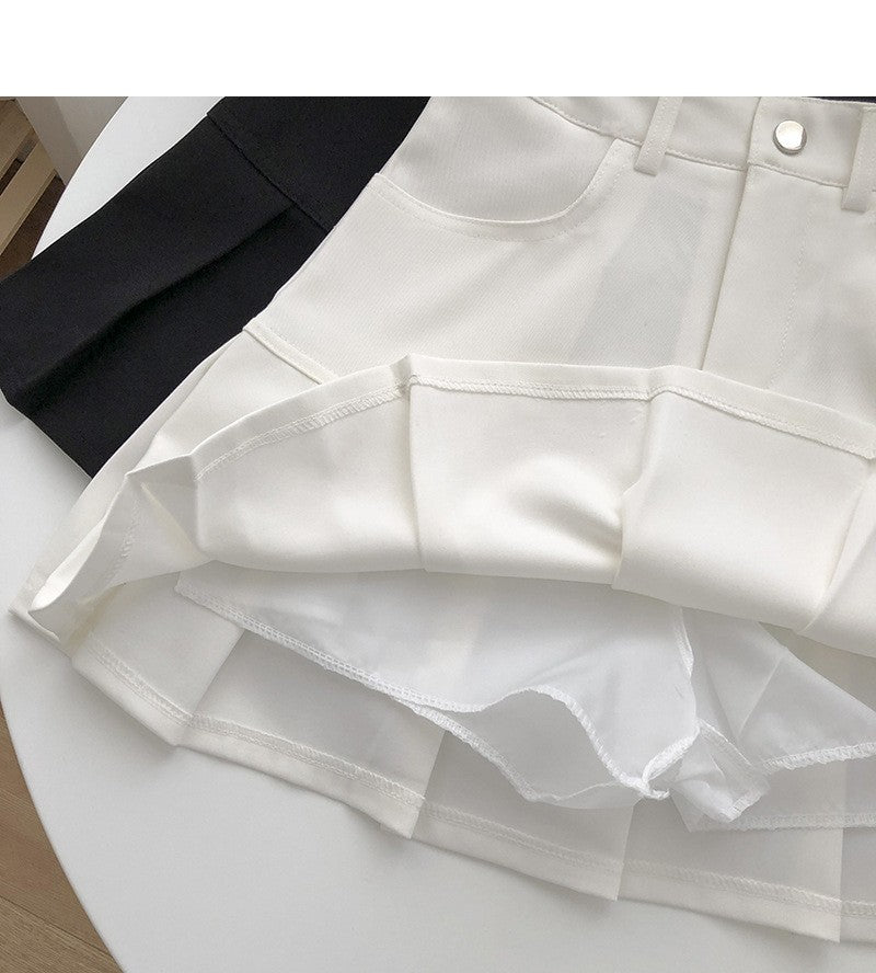 Y2K Vintage High Waist Pleated Skirt Women College Style Uniforms Safety Pants M