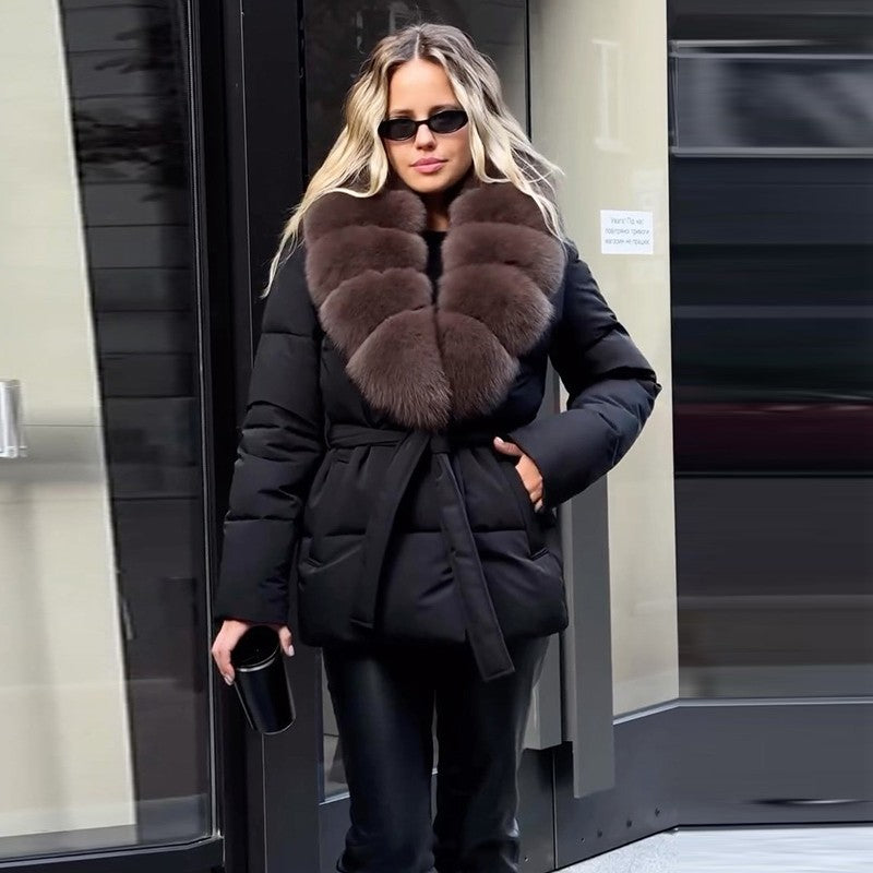 Fashion Fur Patchwork Short Warm Coat Women Lapel Lace Up Long Sleeve Coats Female 2025 Autumn Winter Lady Outwears New