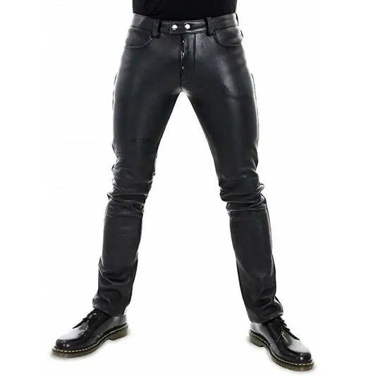 Men's Leather Pants 2022 New Solid Color PU Leather Motorcycle Pants Elastic Leisure Punk Style Slim Fit Full Length Trousers
