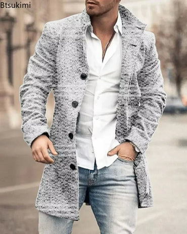 2025 Men's Casual Wool Blends Jacket Plaid Print Long Sleeve Buttoned Jackets Coats Tops Male Warm Outerwear Long Coats Men 4XL