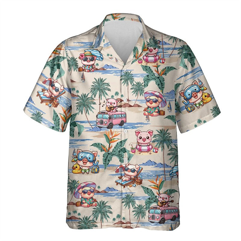 Funny Animal Pig 3D Printed Beach Shirt Cute Pet Graphic Shirts For Men Clothes Casual Hawaiian Surfing Short Sleeve Boy Blouses