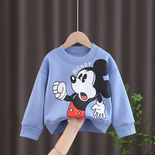 Disney Mickey Children' Tracksuit Cartoon Fashion Loose Baby Girl Boy Long Sleeve Crewneck Hoodies + Pants Two Piece Set Clothes