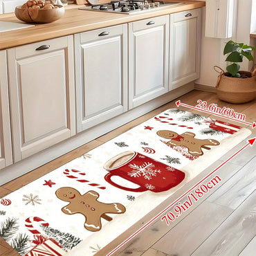 VIKAMA Christmas Carpet Gingerbread Kitchen Rug Doormat Welcome Mat Runner Rug Winter Rug For Bedroom Warm Carpet For Live Room