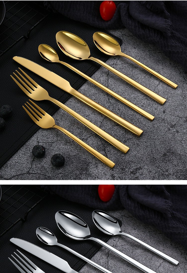 Conjunto de Talheres Ocidentais Pretos para Jantar 6 Peças Conjunto de Talheres de Aço Inoxidável Faca Garfo Colher de Chá de Gelo Conjunto Clássico de Talheres para Festa