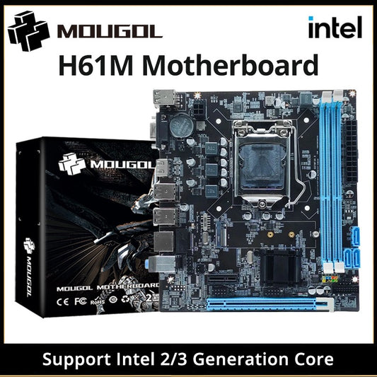 Placa-mãe MOUGOL H61M M.2 NVME PCIEx16 DVI Suporta RAM DDR3 de canal duplo CPU Intel Core 2/3 Gen LGA1155 para Computador Gamer