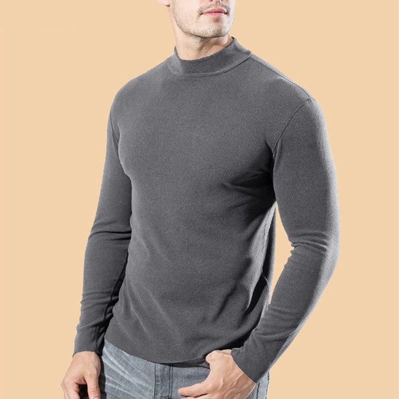 Hot Winter Warm Men Mock Neck Basic Plain T-shirt Blouse Pullover Long Sleeve Top Male Outwear Slim Fit Stretch Fashion Sweater