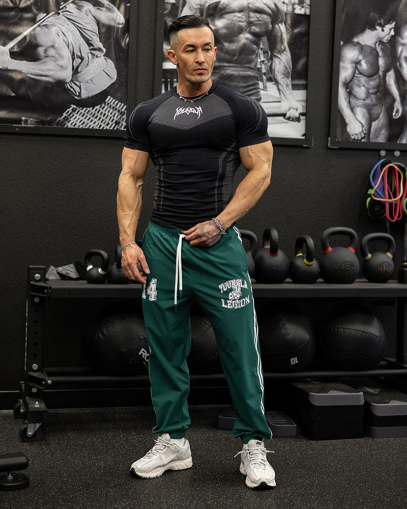 New YOUNG LA Men's Fitness Sports T-shirt Tights Men High Elastic Training Clothing Short Sleeve Tops Fitness Thirts For Men