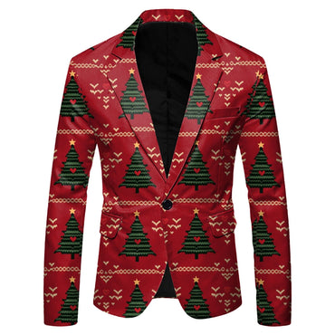 Christmas Mens Suit Jackets Fashion Fitness Casual Button New Year Party Dress Suits For Men Vintage Xmas Costume Casual Coats