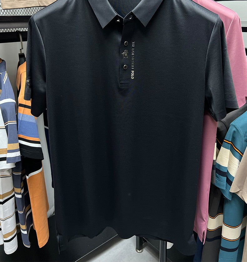 High End Brand New Summer Solid Color Silk Cotton High-quality Short Sleeved Polo Men's Fashionable Business Seamless Casual Top