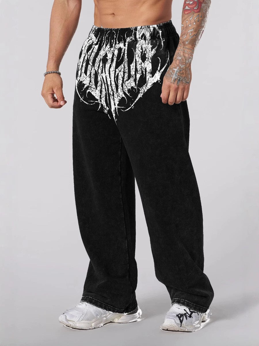 2025 YOUNGLA New American-style men's sports pants jogging muscle fitness casual pants loose straight-leg pants