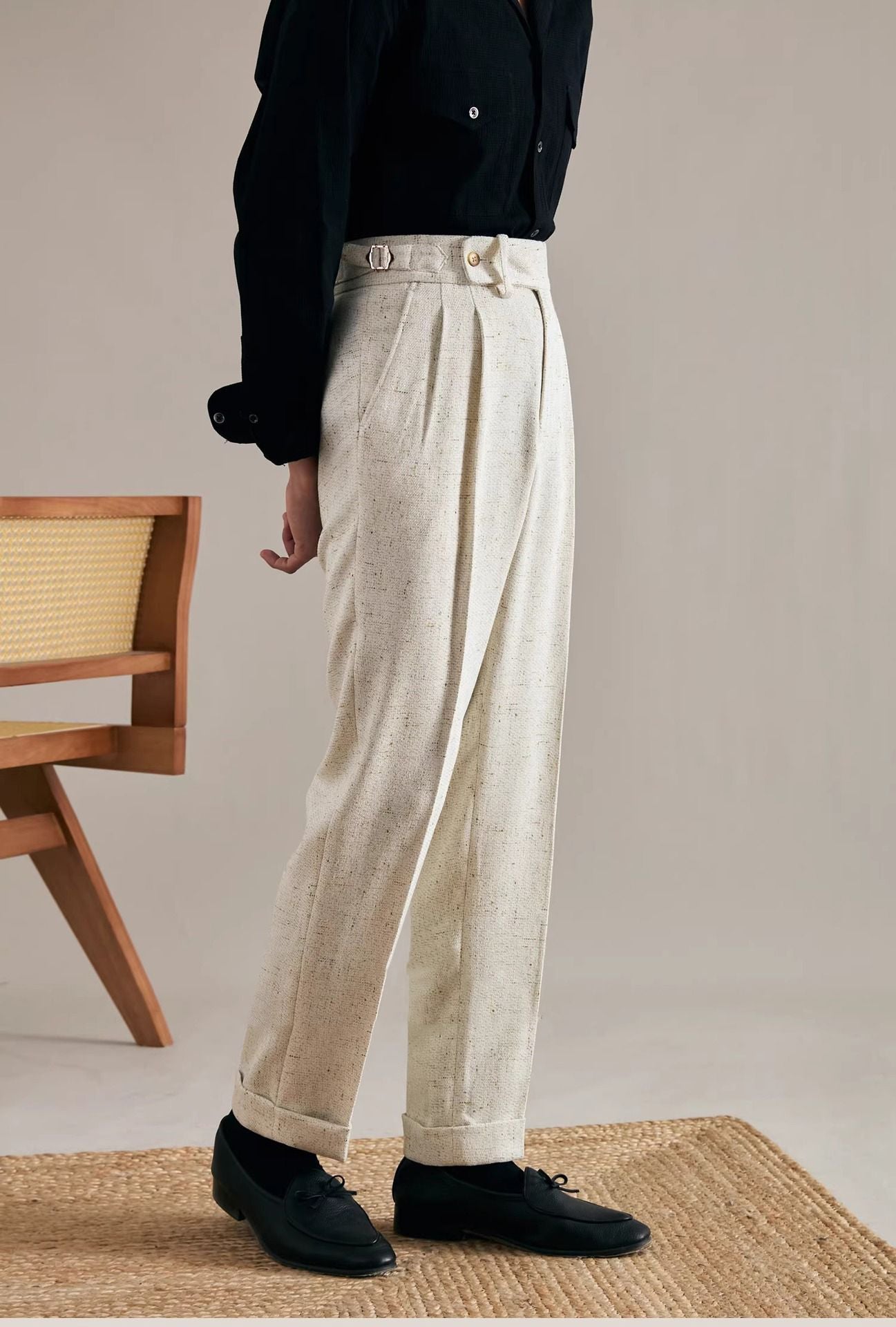 Imitation Linen British Style Naples Pants For Men Spring Summer Business Casual High Waist Straight Senior Suit Trousers Male