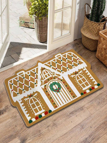 VIKAMA Gingerbread House Alien Welcome Doormat Bedroom Kitchen Floor Mats Non-Slip Outdoor Rugs Christmas Home Decoration