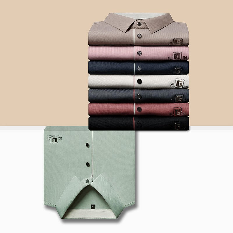 New Men's Business Casual Long Sleeved Shirt with Badge Solid Color Polo Shirt Fashionable Breathable Comfortable Versatile Top