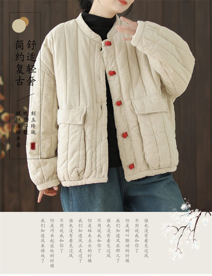 Cotton And Linen Women's Quilted Jacket 2024 New Autumn And Winter Retro Chinese Style Short Thick Casual Padded Coat Top K2675