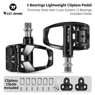 WEST BIKING Road Bike Pedals Nylon Bicycle Locking Pedals Cycling Bearing Cleats Clipless Pedal Look System With Locking Plates