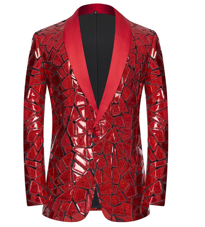 Luxury Laser Sequin Tuxedo Blazer Jacket Men One Button Shawl Lapel Dress Suit Blazer Male Party Stage Prom Singer Costume Homme