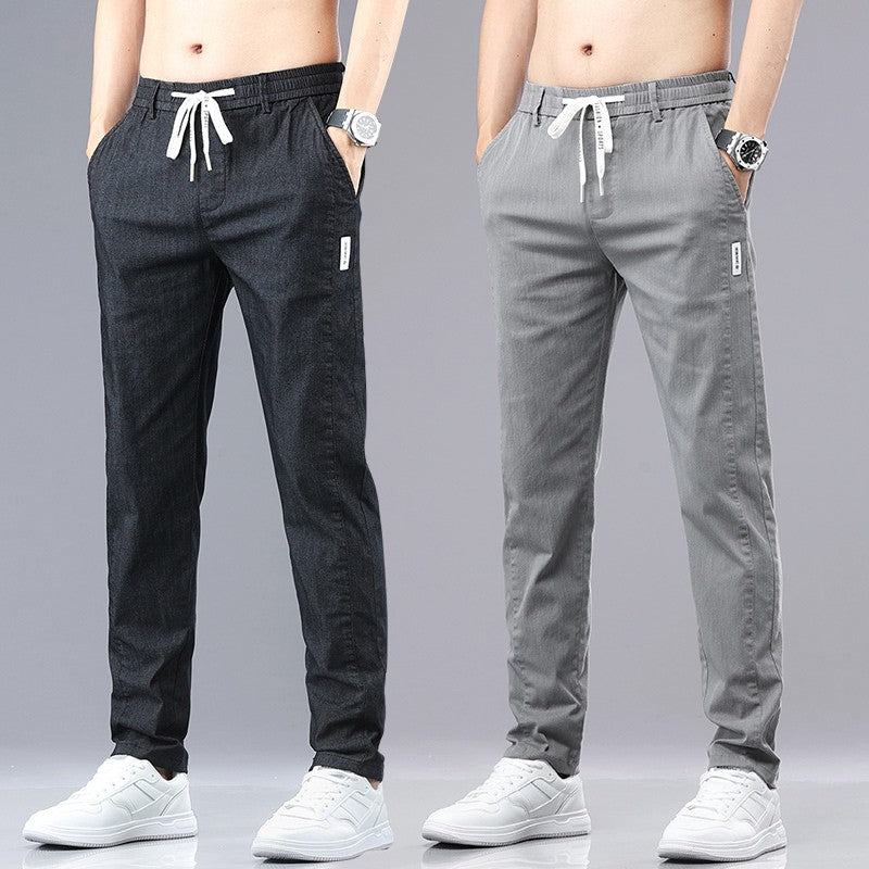 6 Colour Summer Men's Classic Cotton Solid Color Fashion Business Casual Pants Elastic Waist Korean Fashion Men Clothing 28-38