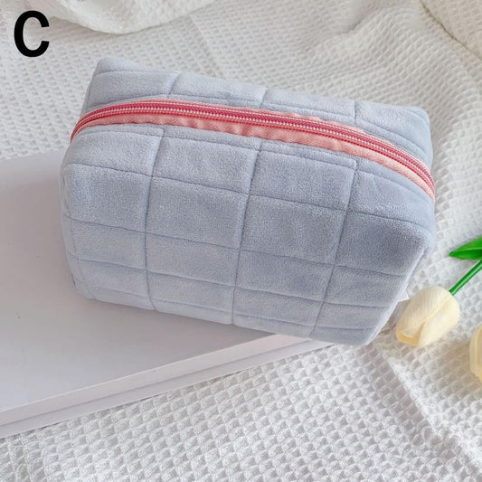 Makeup Organizer - High Capacity Multi-Pockets Velvet Checkered Stress-Relief Cosmetic Bag Travel Toiletry Case for woman