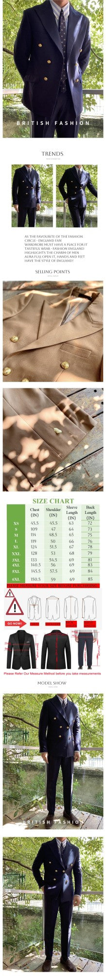 Blazer Casual Suit Classic Navy blue Double-breasted Metal Buttons High Quality Top Shirt Regular Length Retro Jacket 3 colors