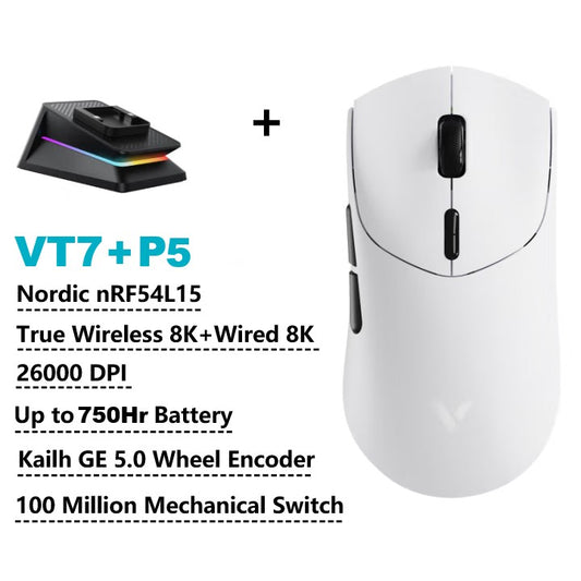 Mouse Gamer Sem Fio Rapoo VT7 MAX /VT7 Taxa de Sondagem Sem Fio Verdadeira de 8K 53g Leve Até 750h de Duração da Bateria