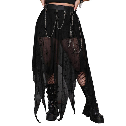 Elegant Lace-Up Victorian Steampunk Maxi Skirt with Ruffle Hem for Cosplay Halloween Party Gothic Costume Wear