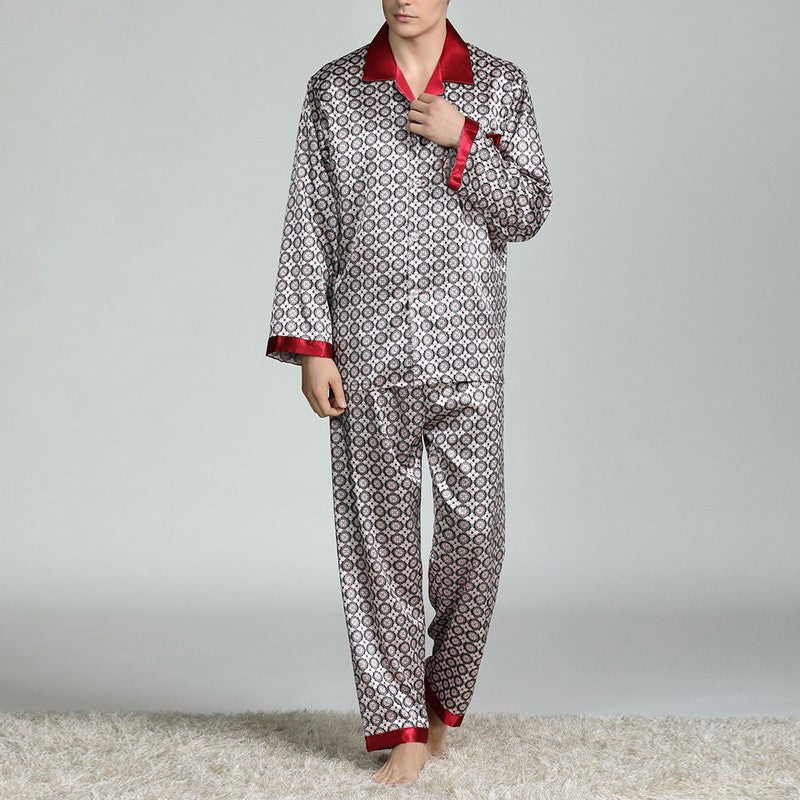 Mens Satin Silk Pajama Sets Sleepwear Casual Nightgown Loose Loungewear Pajamas Pijamas Autumn New Print Nightwear Homewear