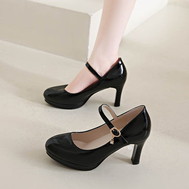 2025 Women's Black High Heels Spring Casual Shoes Women's High Heels Solid Color Wedge Shoes Plus Size High Heels Size 34-42