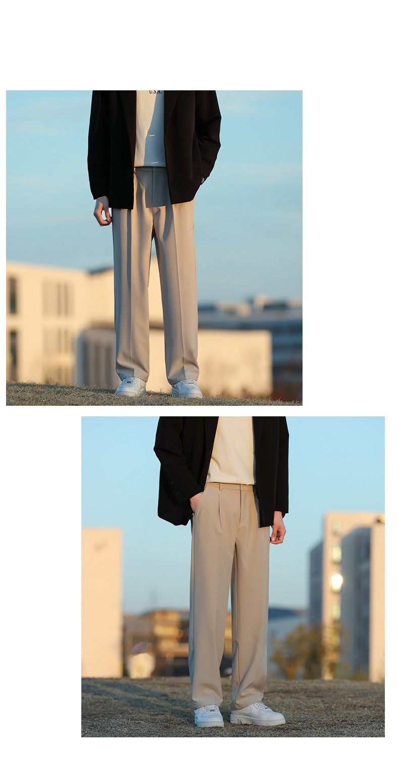 Spring Summer Men Suit Pants Wide Leg Long Drape Trousers Fashion Streetwear Clothing Solid Stretch Waist Oversize Pants Black