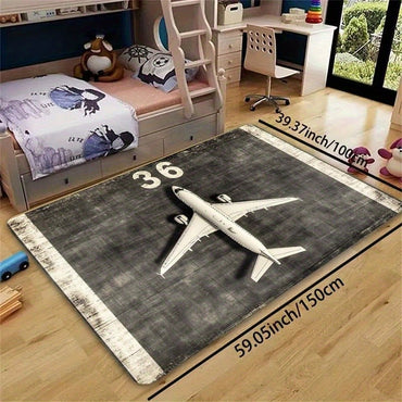 Airplane Theme Area Rug - Machine Washable, for Entryway, Bedroom, Living Room Mat, Home Decor