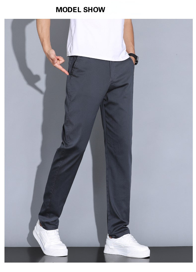 2024 Summer Thin Men Straight Casual Men's Pants Slim Stretch Elastic Waist Male Trousers Solid Color Brand Clothing Coffee