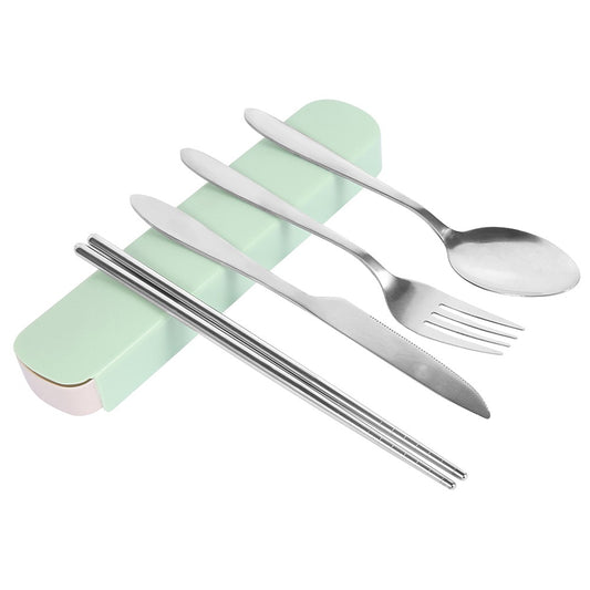 Conjunto de Talheres Portátil de Aço Inoxidável 4 Peças com Estojo para Marmita Reutilizável para Viagem e Acampamento