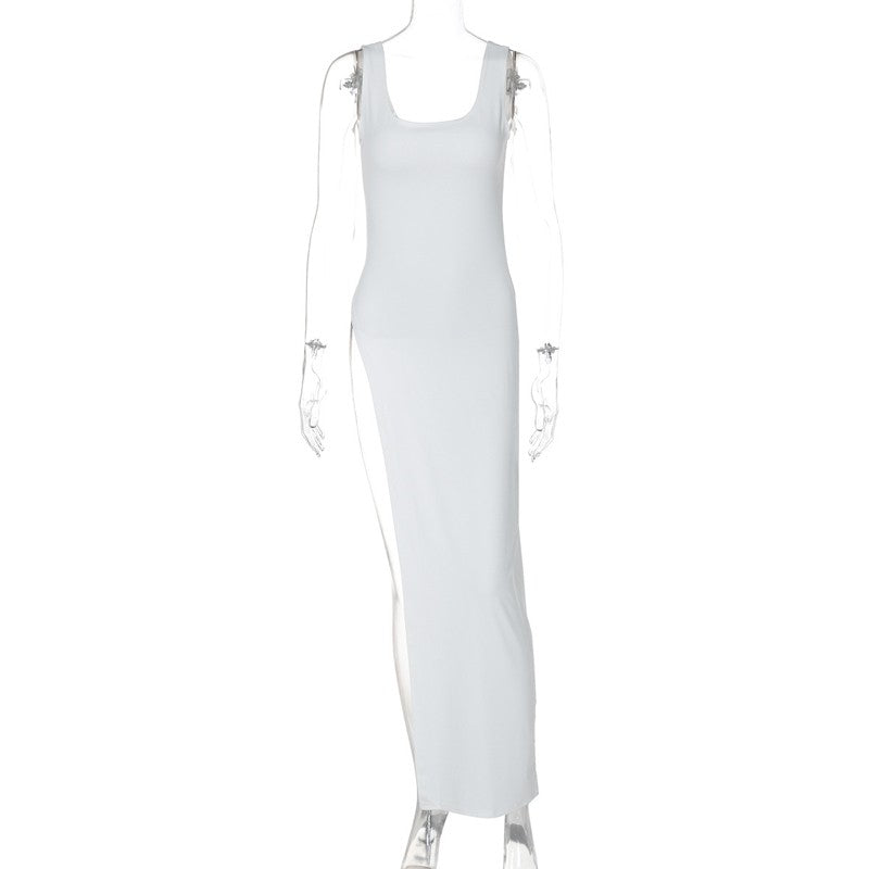 2025 Sexy Sleeveless Side High Split Dress Solid Backless Women Midi Dresses Sum