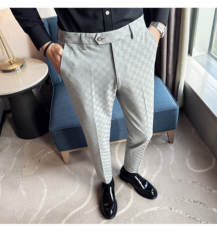 New Men Casual Plaid Suit Pants Fashion Men's Slim Fit Business Social Dress Pants Formal Wedding Social Party Male Trousers