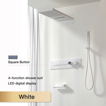 Luxury black brass shower system wall-mounted LED digital display design Cold & hot dual-control 4-function ceiling shower Tap