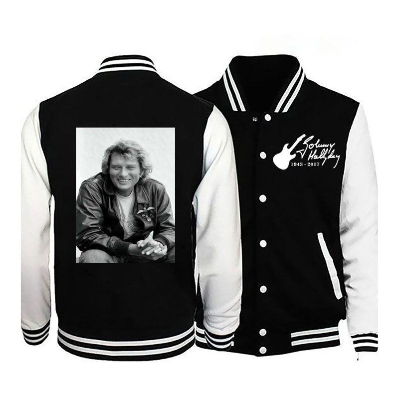 2024Johnny Hallyday nova jaqueta bomber masculina de manga comprida casual jaqueta de uniforme de beisebol
