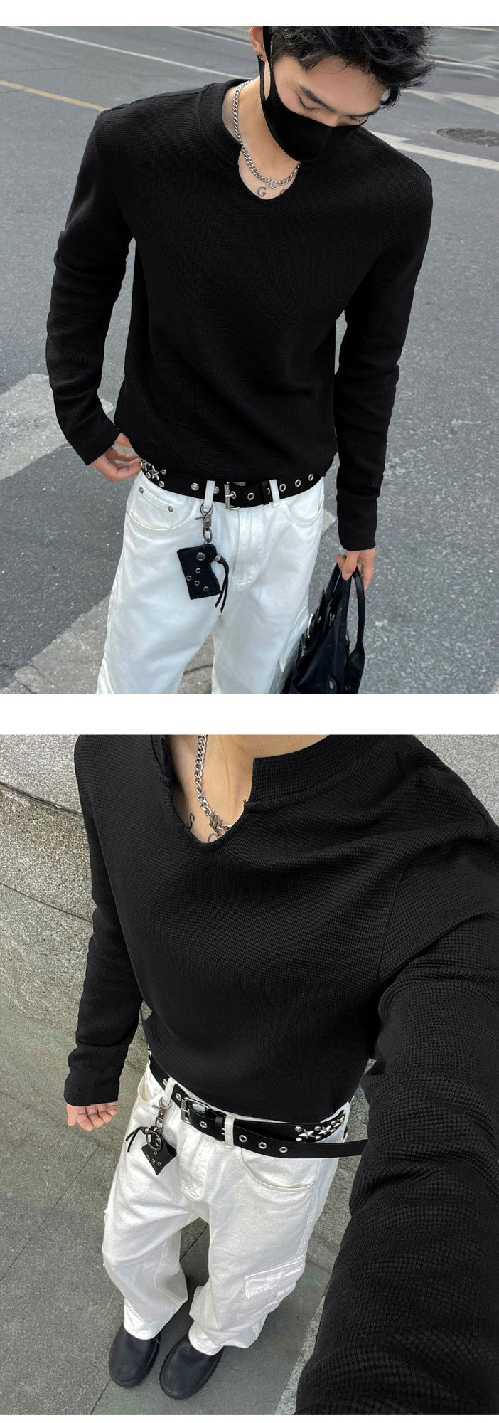 Mens Slim Fit Long Sleeve V-Neck T-Shirt Solid Color Spring  Casual Basic Top  Plain Tee Shirt Breathable Comfort Stretch Soft