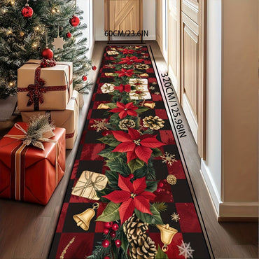 VIKAMA Christmas Decor Crystal Velvet Hallway Runner Red Plaid Print Living Room Corridor Decorative Rug Home Decor