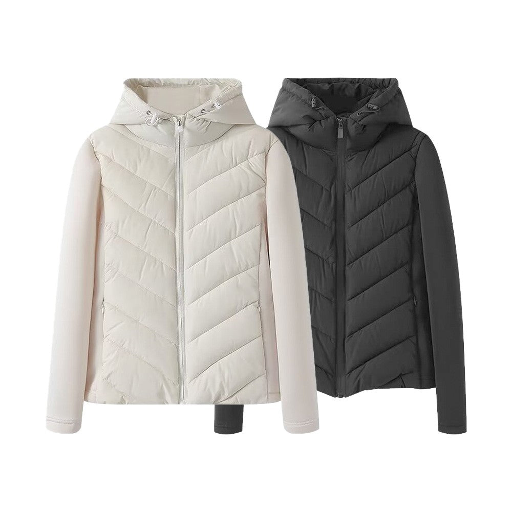 Taop&Za women's long sleeved stand up collar winter new design sense short slim fit hooded patchwork cotton jacket