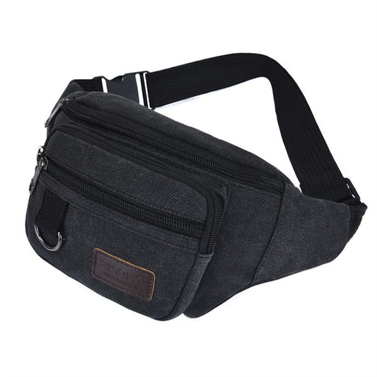Thick canvas waist bag, outdoor leisure sports crossbody chest bag, men's portable change phone bag, multifunctional-A-DH