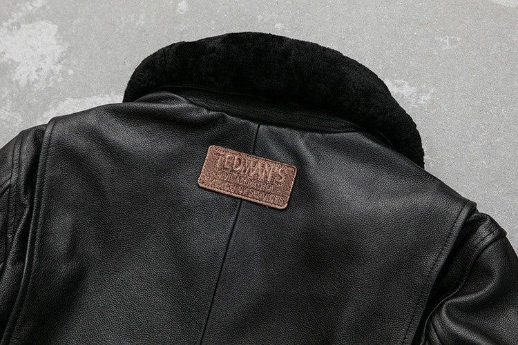 Detachable Natural Fur Collar Genuine Cowhide Men Leather Jacket Patches Flight Air Force Pilot Coat Winter Bomber