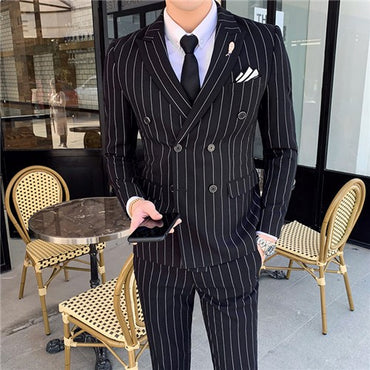 Customized High Quality Men's Pinstripe Tuxedo Suits Peak Lapel 2-Piece Blazer And Pants Set for Formal Wedding