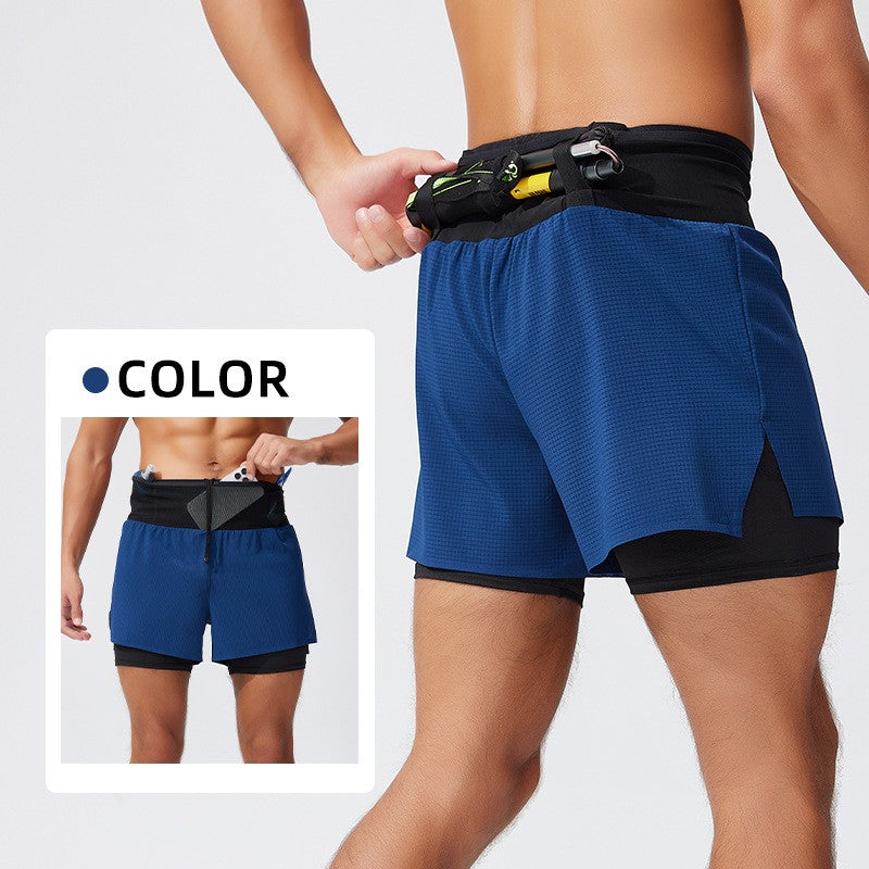 Men's Trail Running Shorts Quick Dry Double Layer with Liner & Waist Pocket Marathon Hiking Outdoor Training Athletic Breathable