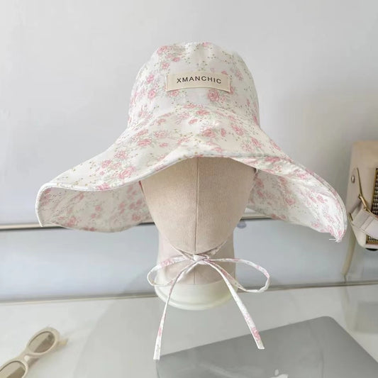 Floral Bucket Hats For Women Drawstring Fishermen Hat Female Foldable Sun Protection Hat Outdoor Beach Mountain Camp Visor Caps