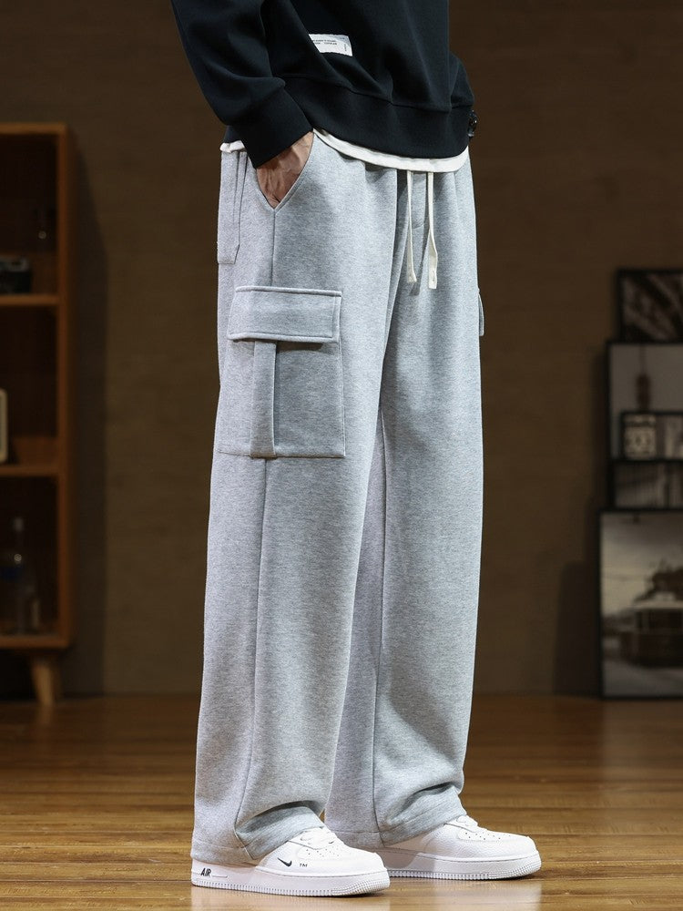 2023 Autumn New Sweatpants Men Multi-Pockets Drawstring Cotton Casual Track Pant Male Loose Straight Trousers Large Size 8XL