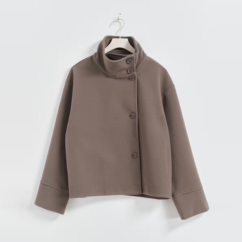 Fashion Stand Collar Solid Short Coat Women Casual Solid Single Breasted Loose Fit Coat 2025 Winter Chic Windproof Jackets