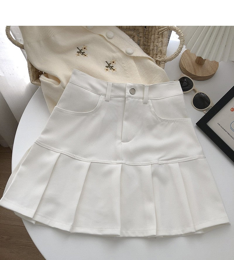 Y2K Vintage High Waist Pleated Skirt Women College Style Uniforms Safety Pants M