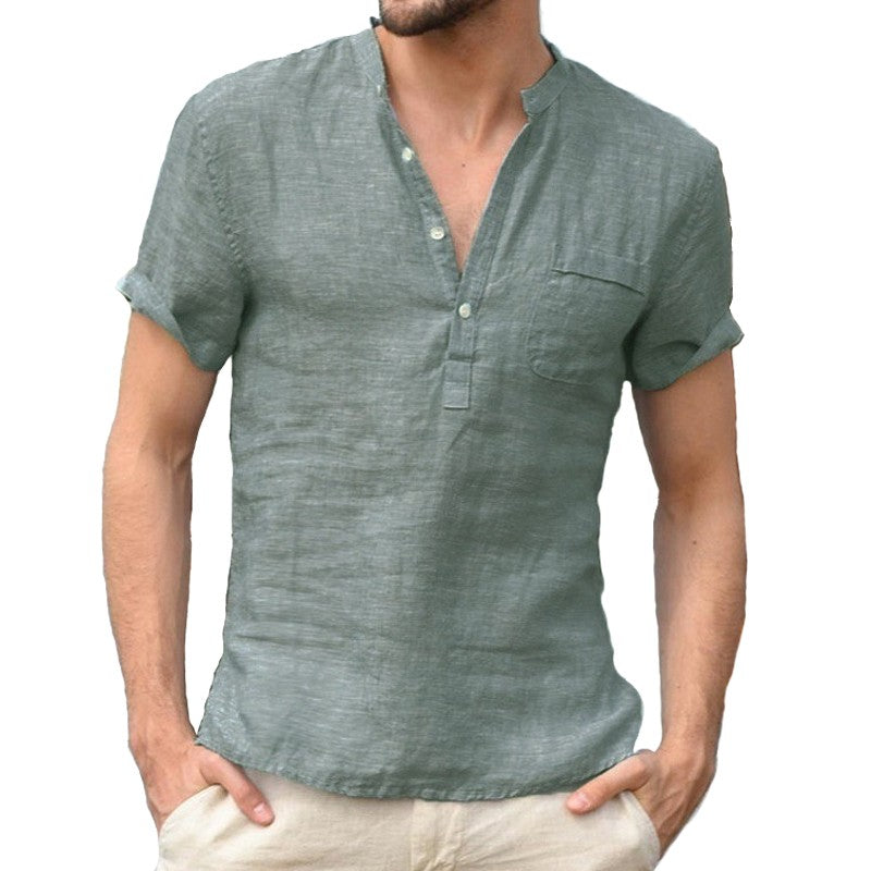 Summer New Fashion Cotton Linen Casual Shirts Male Short Sleeve Breathable Tops