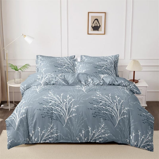 Kuup Queen Size Matte Duvet Cover with Flower Branch Design High Quality Skin Friendly Colored Bedding Set Quilt Cover