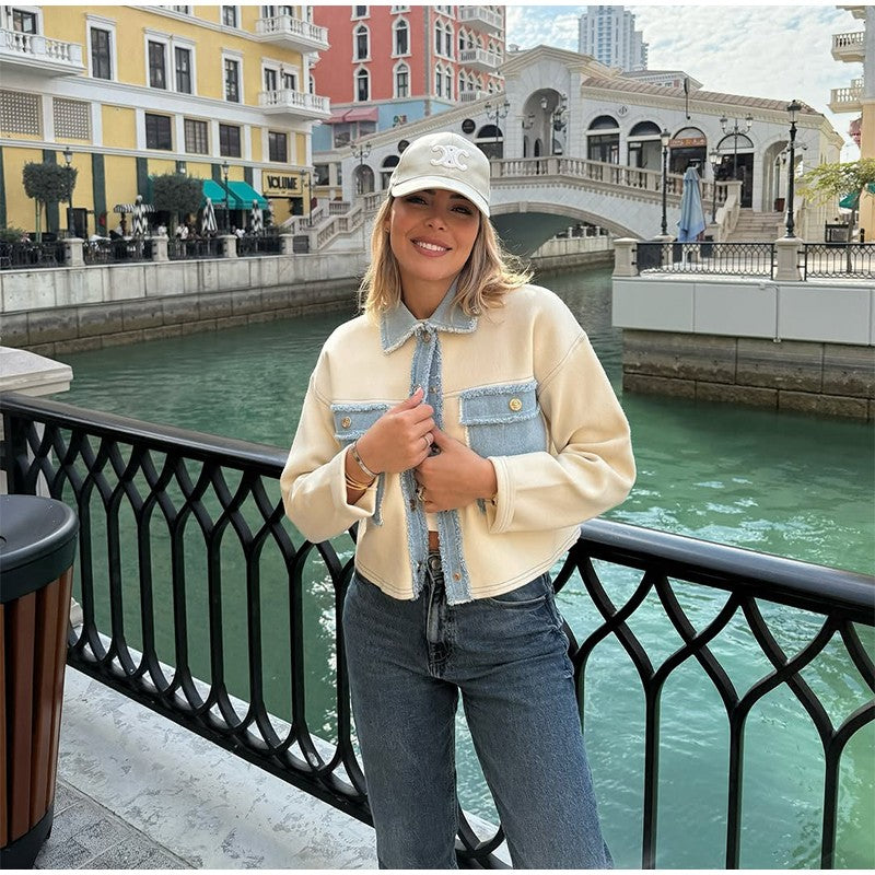 Women 's Jackets Laple Denim Patchwork Fringes Big Pockets Single Breasted Long Sleeve Coat Female 2025 Spring New Lady Outwears