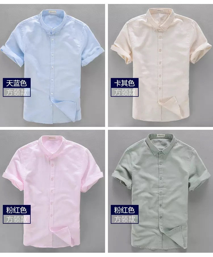 HOO2025 linen shirt young male leisure cotton shirts with short sleeves business cultivate one's morality thin comfortable shirt